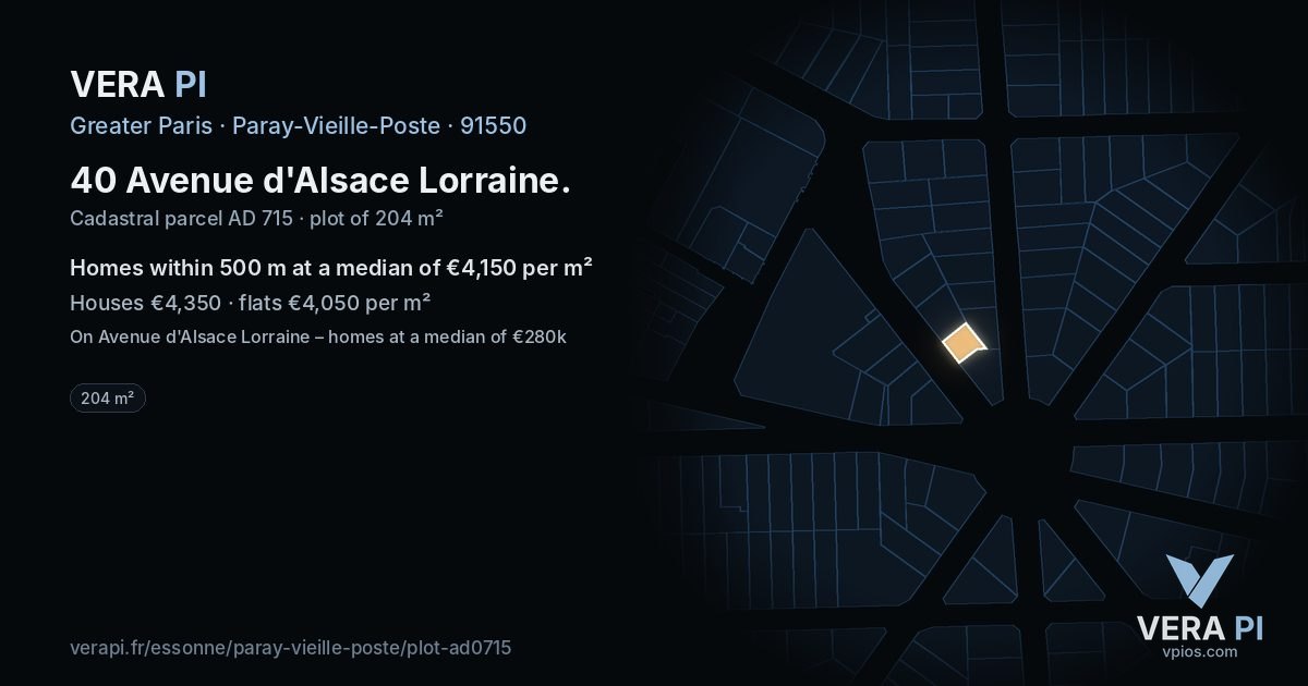 40 Avenue d'Alsace Lorraine, Paray-Vieille-Poste at night – the plot lit, the parcels around coloured by the prices near them