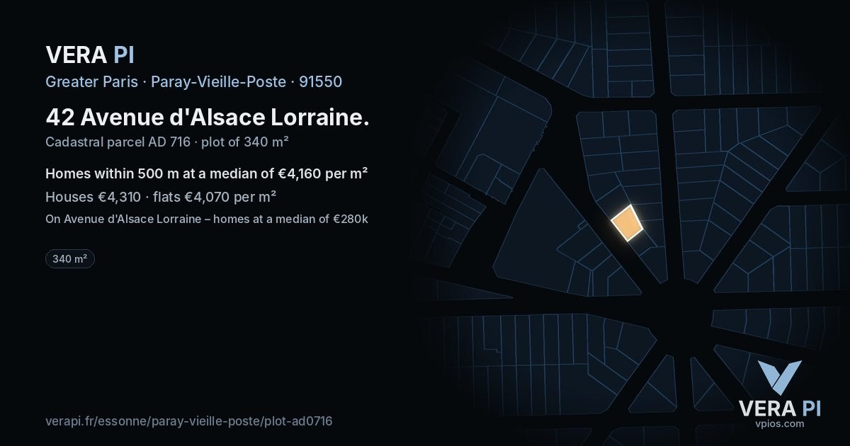 42 Avenue d'Alsace Lorraine, Paray-Vieille-Poste at night – the plot lit, the parcels around coloured by the prices near them