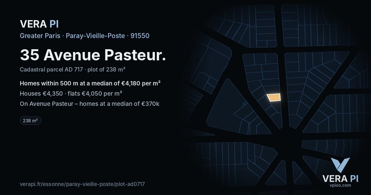 35 Avenue Pasteur, Paray-Vieille-Poste at night – the plot lit, the parcels around coloured by the prices near them