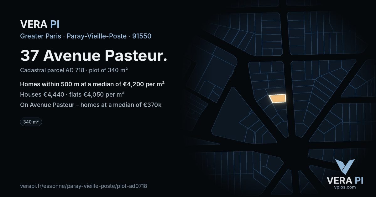 37 Avenue Pasteur, Paray-Vieille-Poste at night – the plot lit, the parcels around coloured by the prices near them