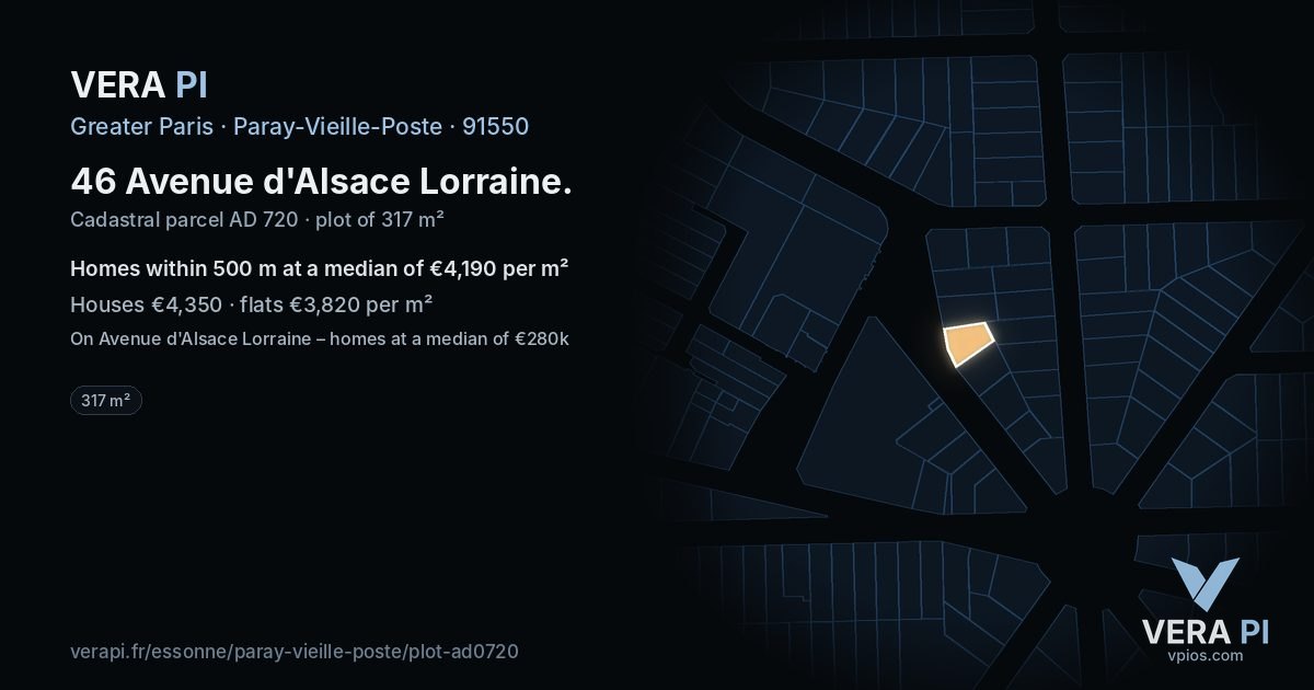 46 Avenue d'Alsace Lorraine, Paray-Vieille-Poste at night – the plot lit, the parcels around coloured by the prices near them