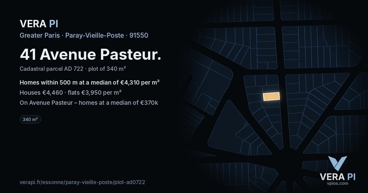 41 Avenue Pasteur, Paray-Vieille-Poste at night – the plot lit, the parcels around coloured by the prices near them