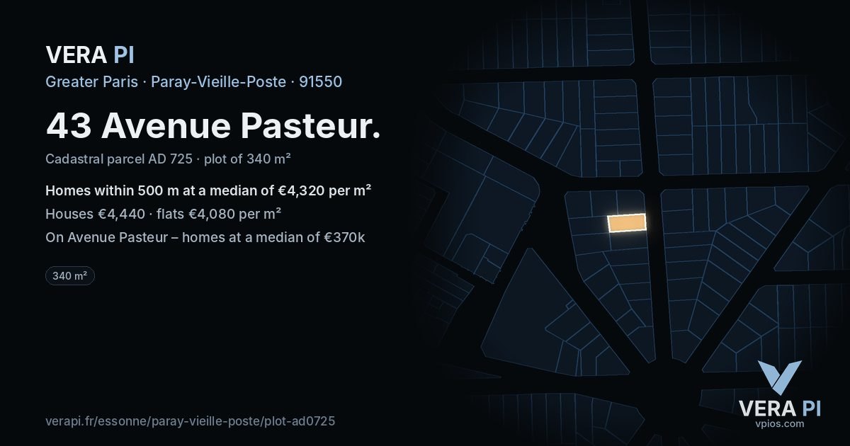 43 Avenue Pasteur, Paray-Vieille-Poste at night – the plot lit, the parcels around coloured by the prices near them