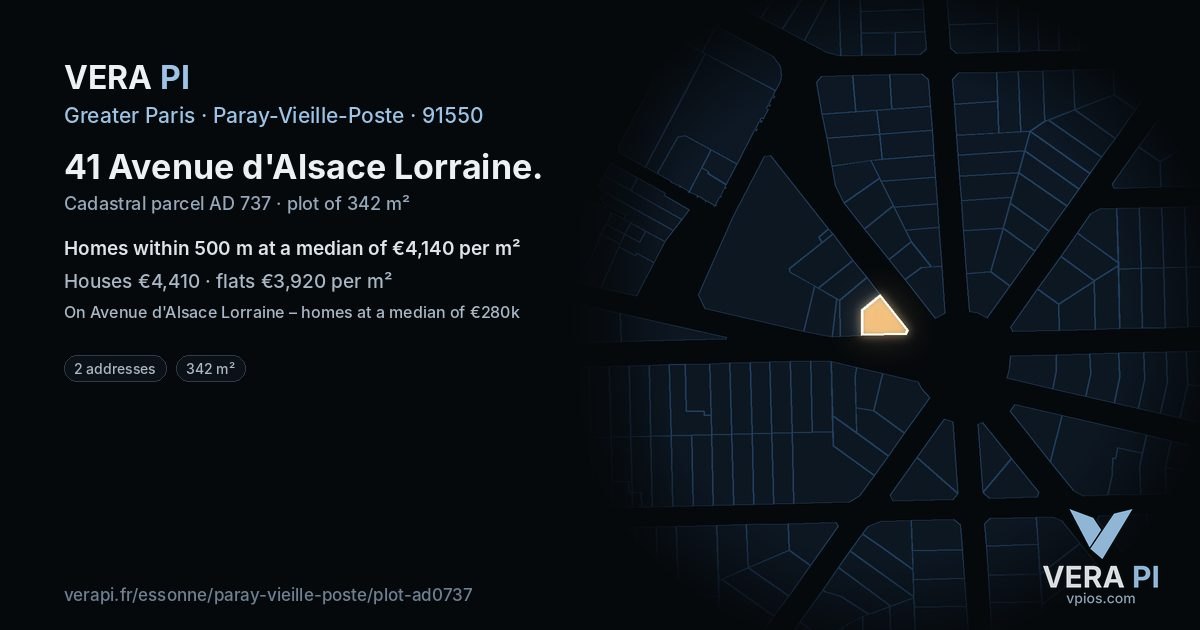 41 Avenue d'Alsace Lorraine, Paray-Vieille-Poste at night – the plot lit, the parcels around coloured by the prices near them