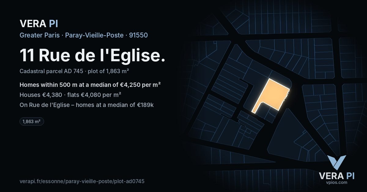 11 Rue de l'Eglise, Paray-Vieille-Poste at night – the plot lit, the parcels around coloured by the prices near them