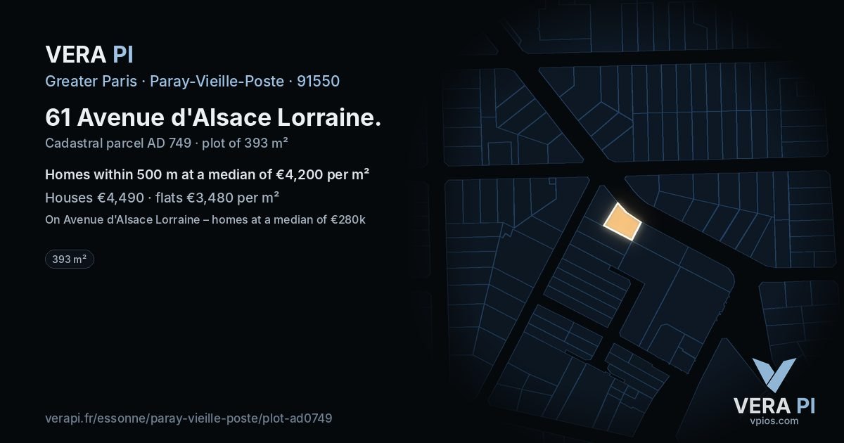 61 Avenue d'Alsace Lorraine, Paray-Vieille-Poste at night – the plot lit, the parcels around coloured by the prices near them