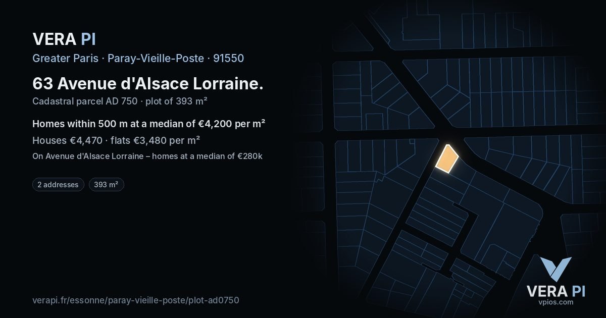 63 Avenue d'Alsace Lorraine, Paray-Vieille-Poste at night – the plot lit, the parcels around coloured by the prices near them