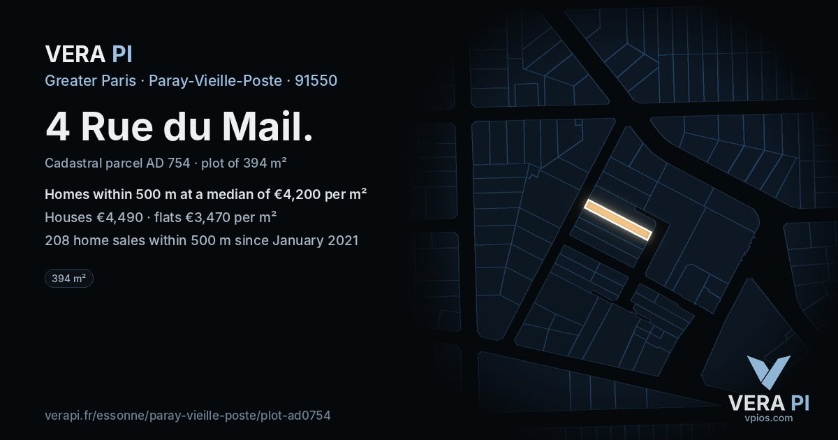 4 Rue du Mail, Paray-Vieille-Poste at night – the plot lit, the parcels around coloured by the prices near them
