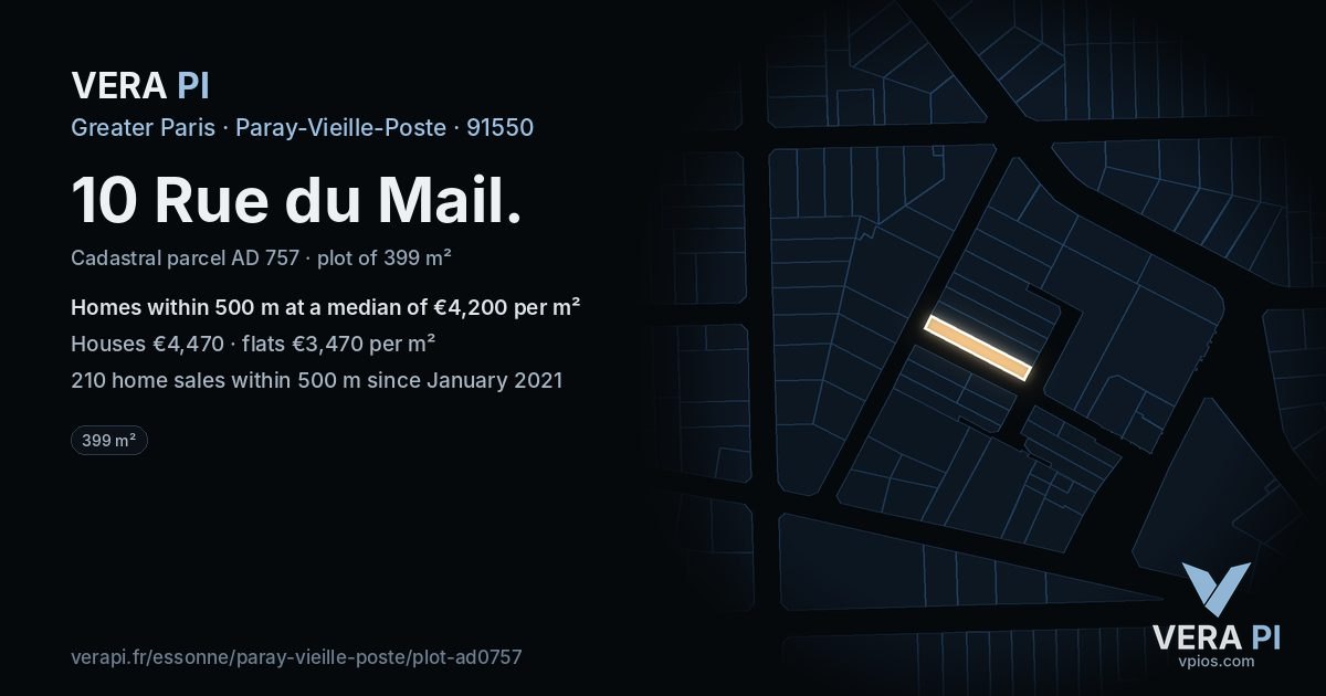 10 Rue du Mail, Paray-Vieille-Poste at night – the plot lit, the parcels around coloured by the prices near them