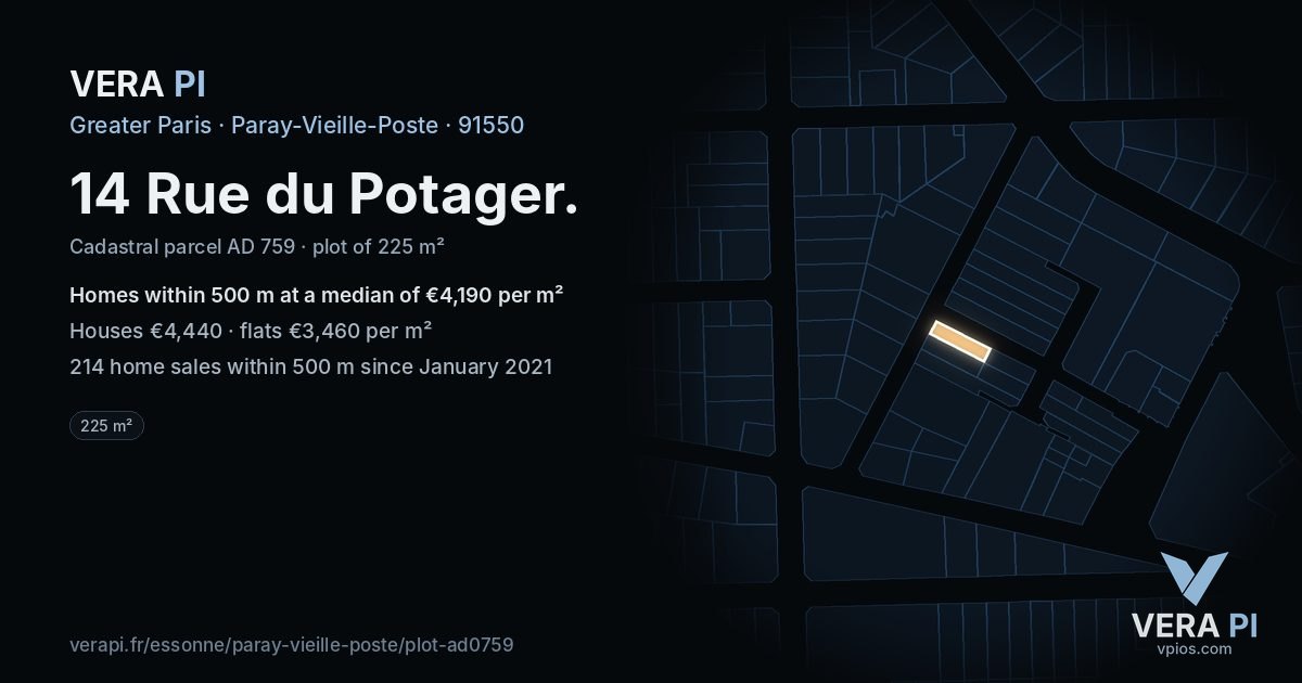 14 Rue du Potager, Paray-Vieille-Poste at night – the plot lit, the parcels around coloured by the prices near them