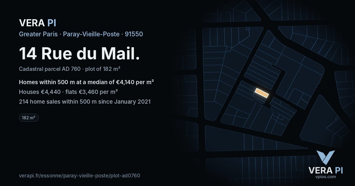14 Rue du Mail, Paray-Vieille-Poste at night – the plot lit, the parcels around coloured by the prices near them