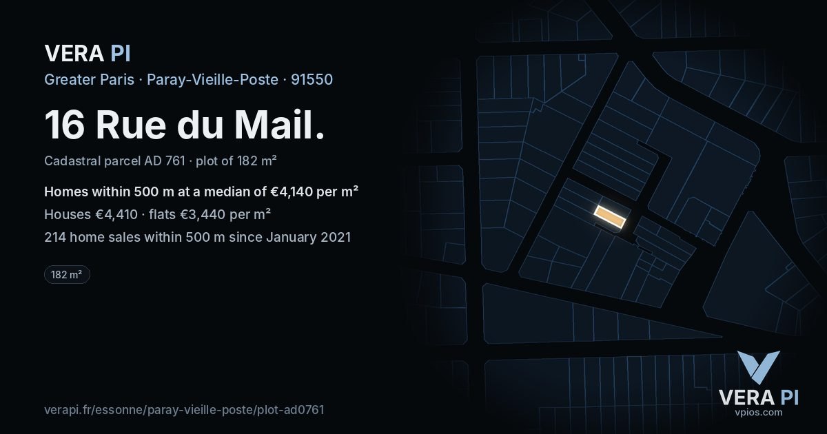 16 Rue du Mail, Paray-Vieille-Poste at night – the plot lit, the parcels around coloured by the prices near them