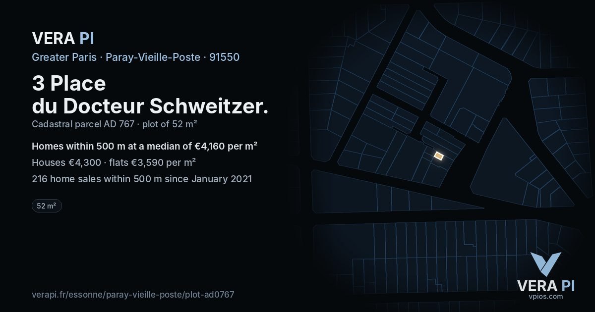 3 Place du Docteur Schweitzer, Paray-Vieille-Poste at night – the plot lit, the parcels around coloured by the prices near them