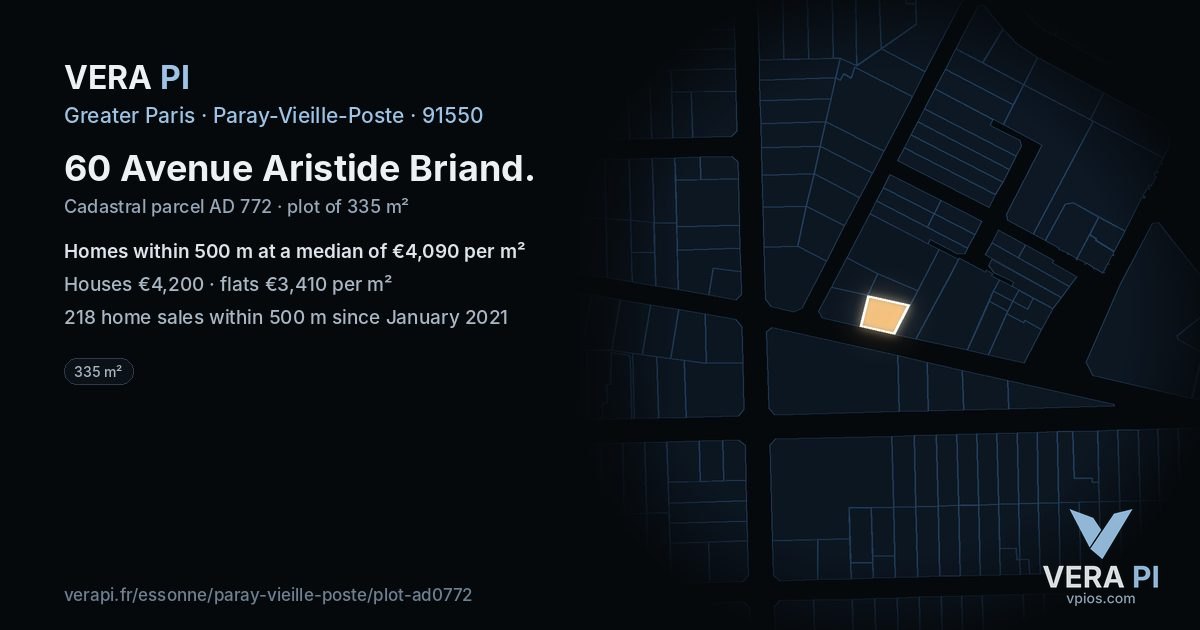 60 Avenue Aristide Briand, Paray-Vieille-Poste at night – the plot lit, the parcels around coloured by the prices near them