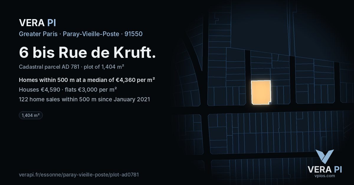 6 bis Rue de Kruft, Paray-Vieille-Poste at night – the plot lit, the parcels around coloured by the prices near them