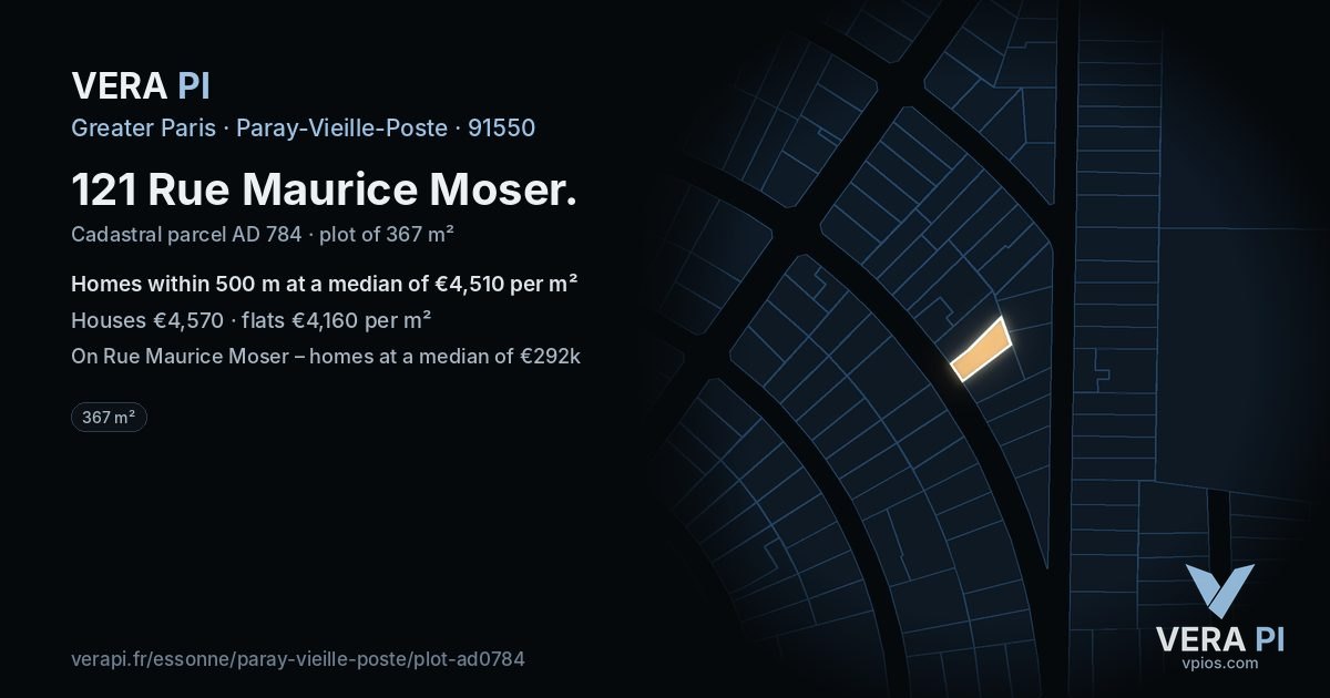 121 Rue Maurice Moser, Paray-Vieille-Poste at night – the plot lit, the parcels around coloured by the prices near them