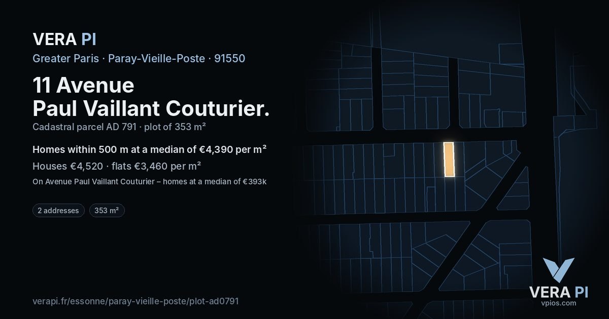 11 Avenue Paul Vaillant Couturier, Paray-Vieille-Poste at night – the plot lit, the parcels around coloured by the prices near them