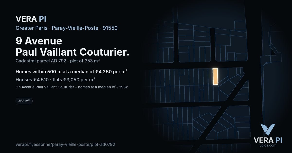 9 Avenue Paul Vaillant Couturier, Paray-Vieille-Poste at night – the plot lit, the parcels around coloured by the prices near them