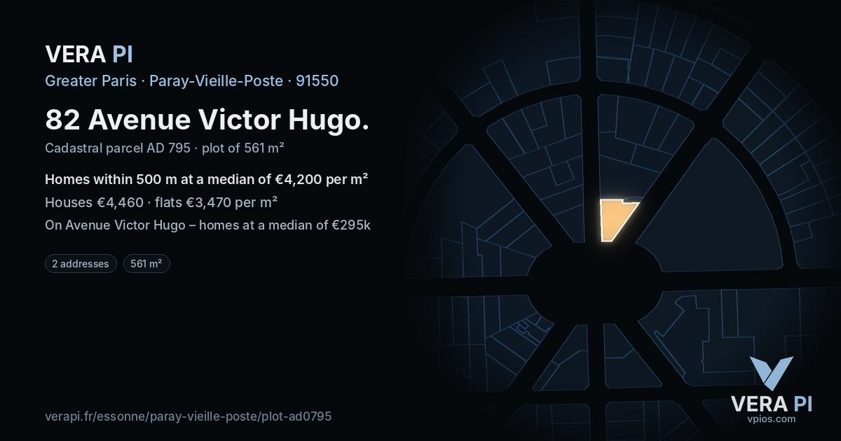82 Avenue Victor Hugo, Paray-Vieille-Poste at night – the plot lit, the parcels around coloured by the prices near them