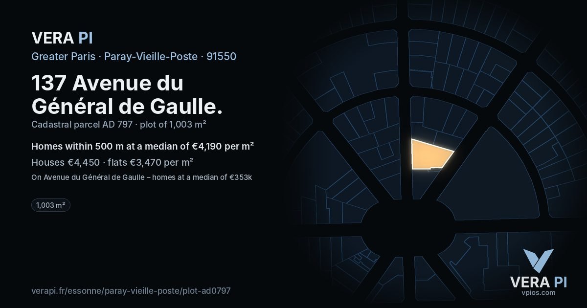 137 Avenue du Général de Gaulle, Paray-Vieille-Poste at night – the plot lit, the parcels around coloured by the prices near them