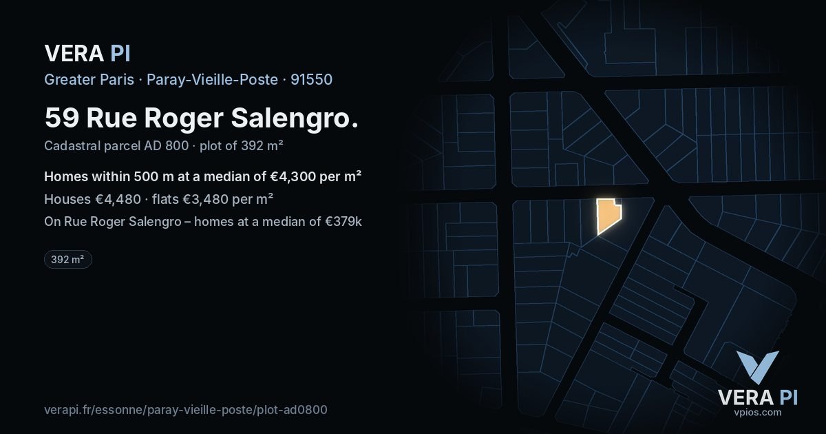 59 Rue Roger Salengro, Paray-Vieille-Poste at night – the plot lit, the parcels around coloured by the prices near them