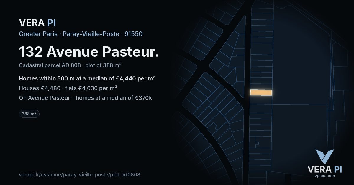 132 Avenue Pasteur, Paray-Vieille-Poste at night – the plot lit, the parcels around coloured by the prices near them