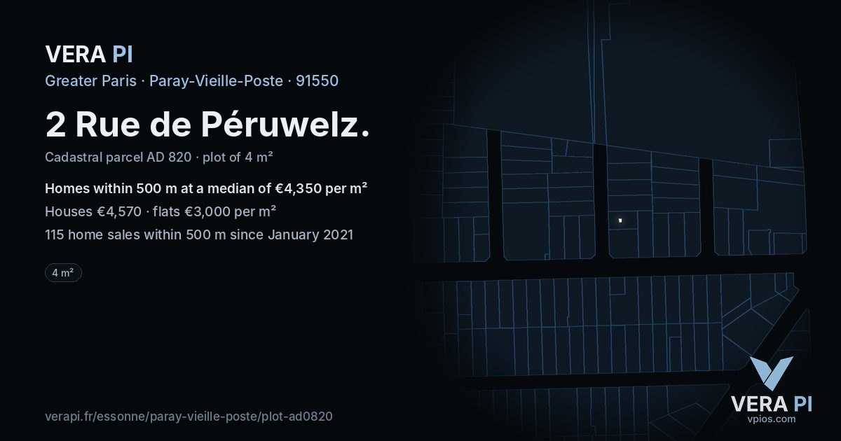 2 Rue de Péruwelz, Paray-Vieille-Poste at night – the plot lit, the parcels around coloured by the prices near them