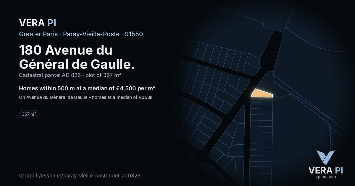 180 Avenue du Général de Gaulle, Paray-Vieille-Poste at night – the plot lit, the parcels around coloured by the prices near them