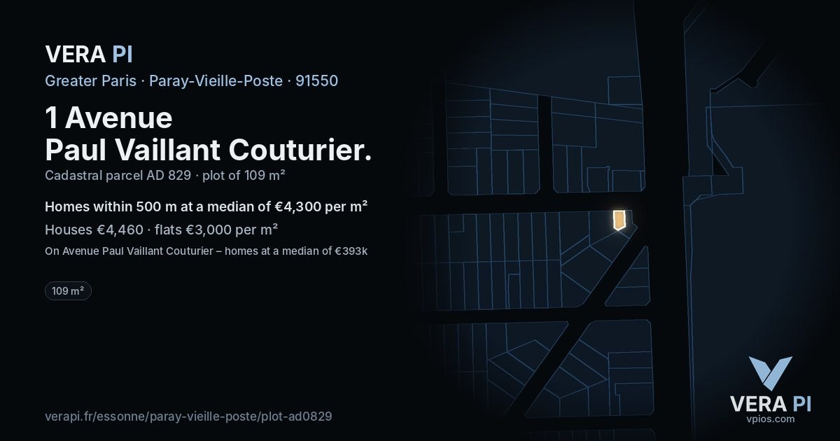 1 Avenue Paul Vaillant Couturier, Paray-Vieille-Poste at night – the plot lit, the parcels around coloured by the prices near them
