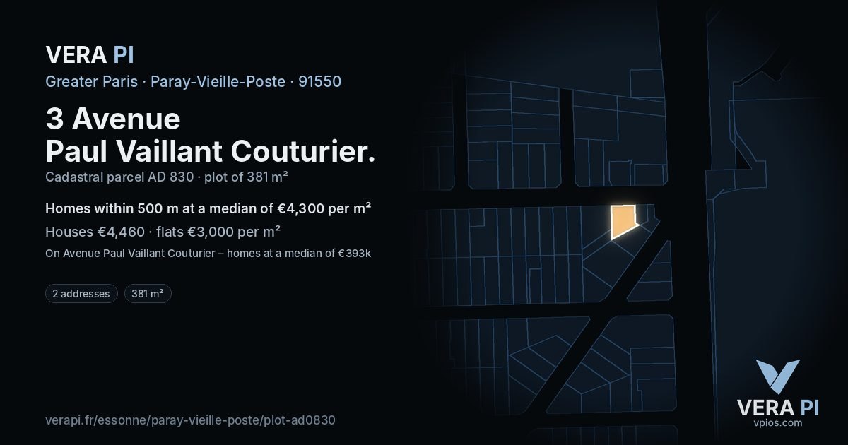 3 Avenue Paul Vaillant Couturier, Paray-Vieille-Poste at night – the plot lit, the parcels around coloured by the prices near them