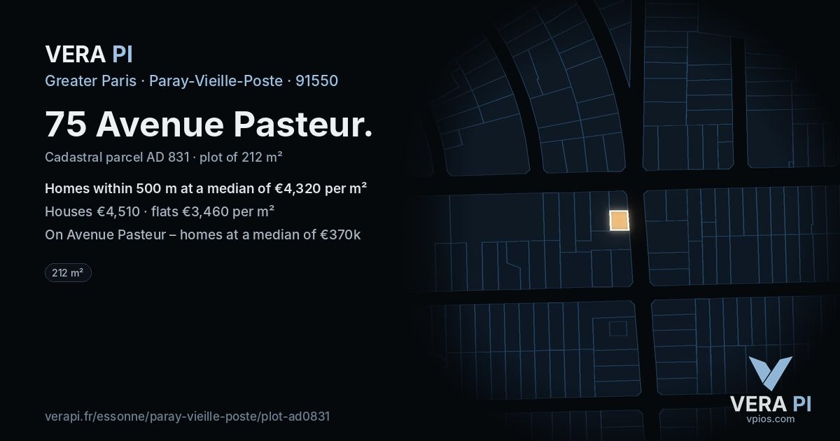 75 Avenue Pasteur, Paray-Vieille-Poste at night – the plot lit, the parcels around coloured by the prices near them