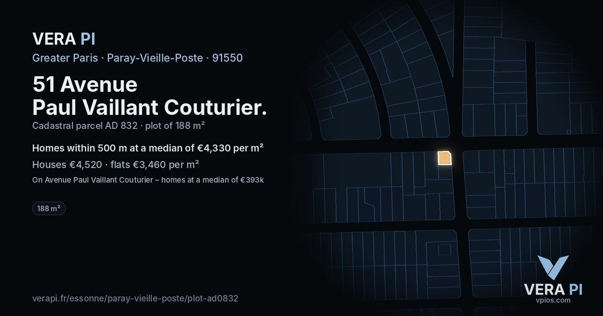 51 Avenue Paul Vaillant Couturier, Paray-Vieille-Poste at night – the plot lit, the parcels around coloured by the prices near them