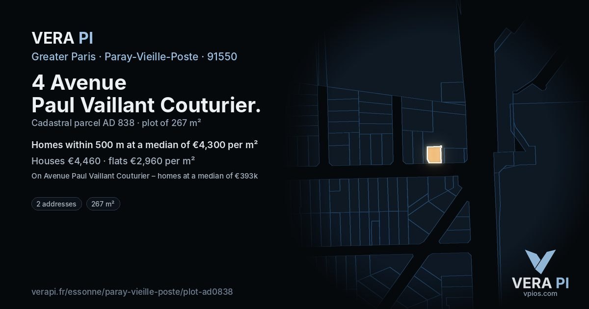4 Avenue Paul Vaillant Couturier, Paray-Vieille-Poste at night – the plot lit, the parcels around coloured by the prices near them