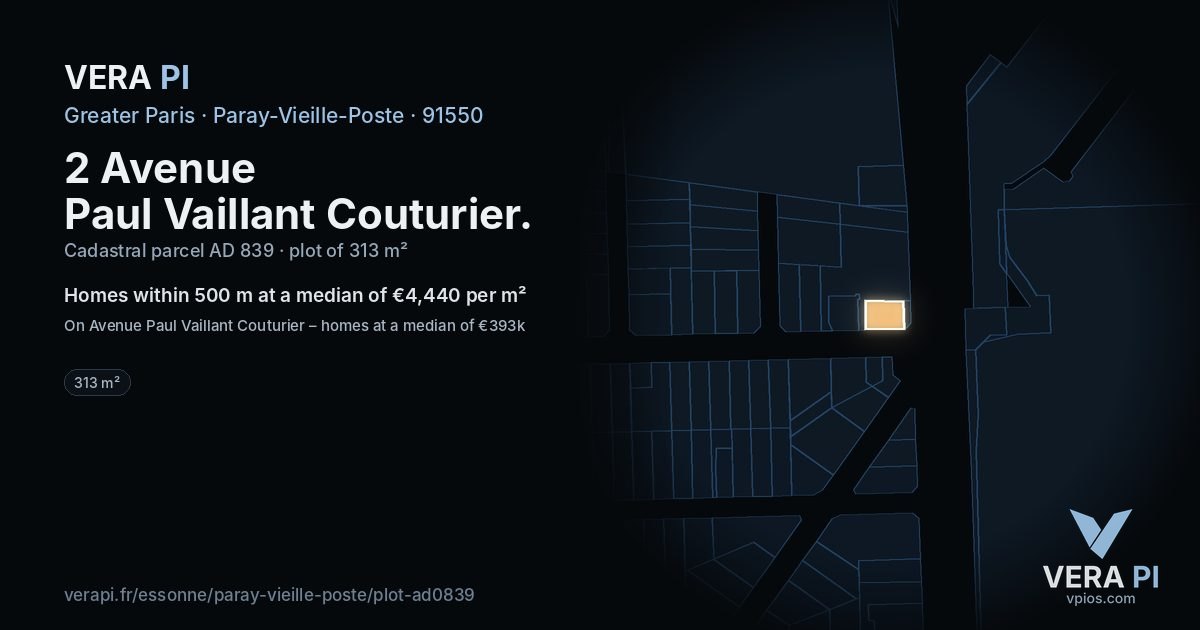 2 Avenue Paul Vaillant Couturier, Paray-Vieille-Poste at night – the plot lit, the parcels around coloured by the prices near them