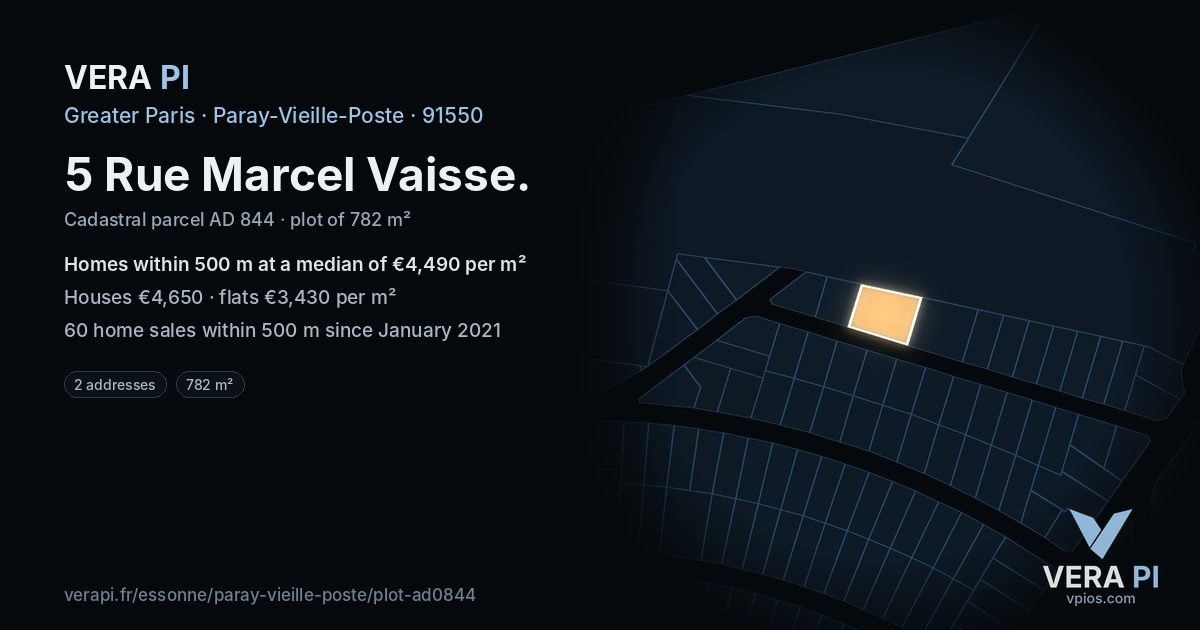 5 Rue Marcel Vaisse, Paray-Vieille-Poste at night – the plot lit, the parcels around coloured by the prices near them