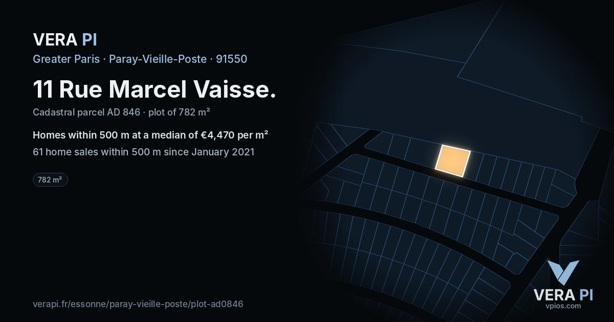 11 Rue Marcel Vaisse, Paray-Vieille-Poste at night – the plot lit, the parcels around coloured by the prices near them