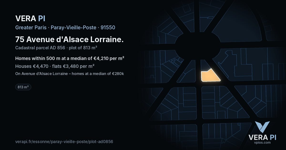 75 Avenue d'Alsace Lorraine, Paray-Vieille-Poste at night – the plot lit, the parcels around coloured by the prices near them