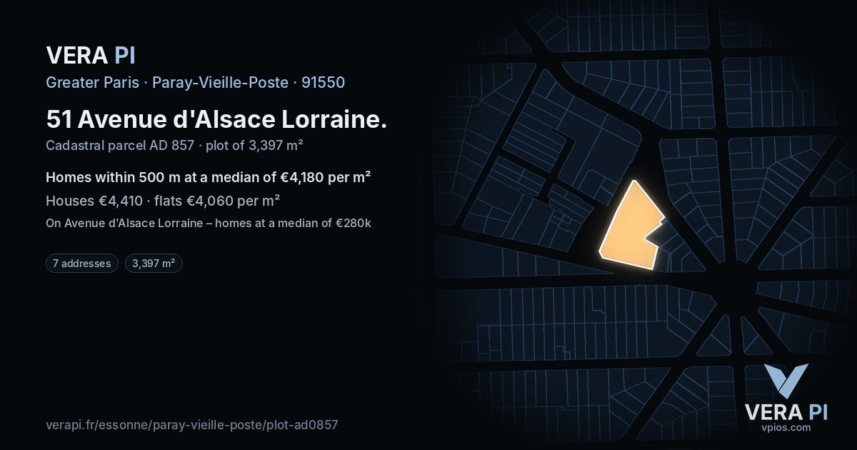 51 Avenue d'Alsace Lorraine, Paray-Vieille-Poste at night – the plot lit, the parcels around coloured by the prices near them