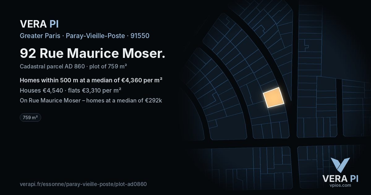 92 Rue Maurice Moser, Paray-Vieille-Poste at night – the plot lit, the parcels around coloured by the prices near them