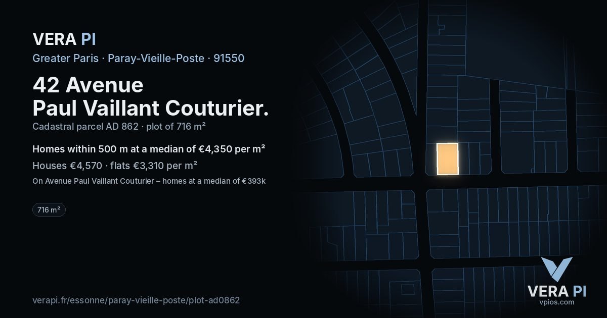 42 Avenue Paul Vaillant Couturier, Paray-Vieille-Poste at night – the plot lit, the parcels around coloured by the prices near them