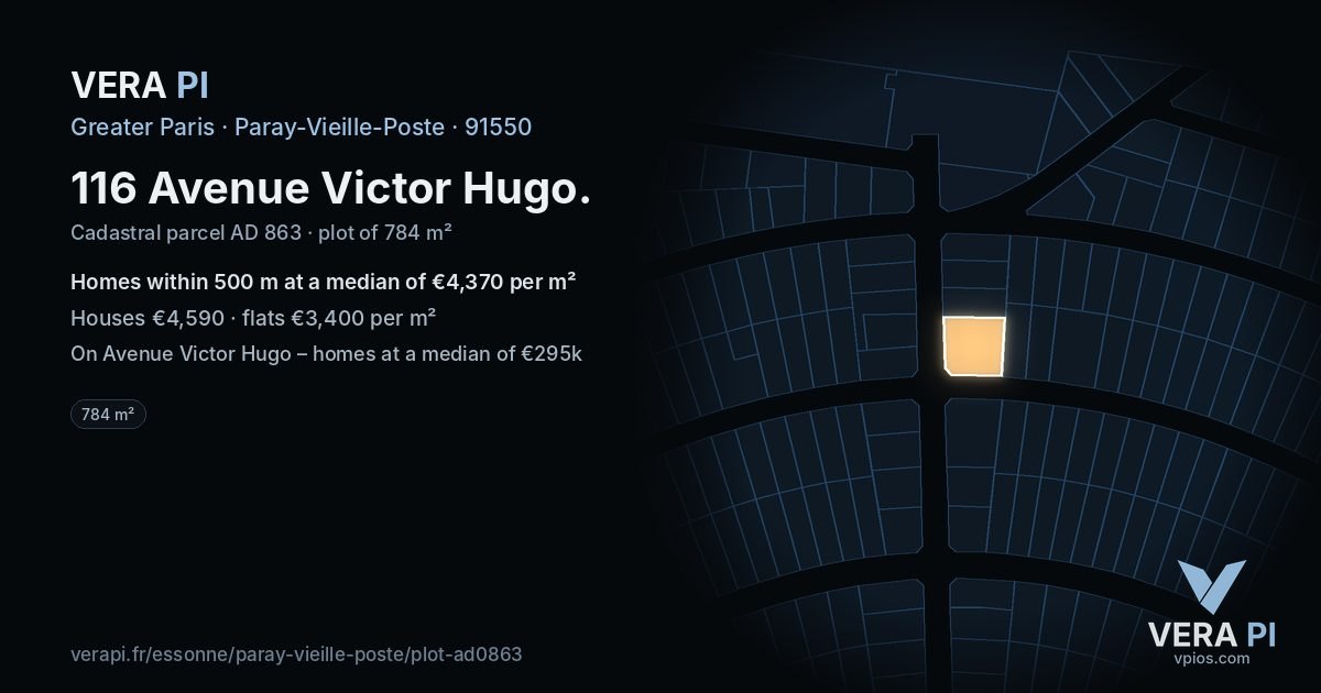 116 Avenue Victor Hugo, Paray-Vieille-Poste at night – the plot lit, the parcels around coloured by the prices near them