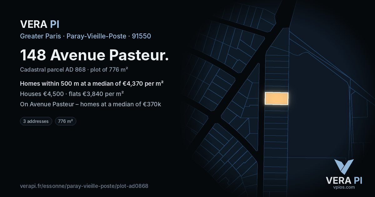 148 Avenue Pasteur, Paray-Vieille-Poste at night – the plot lit, the parcels around coloured by the prices near them