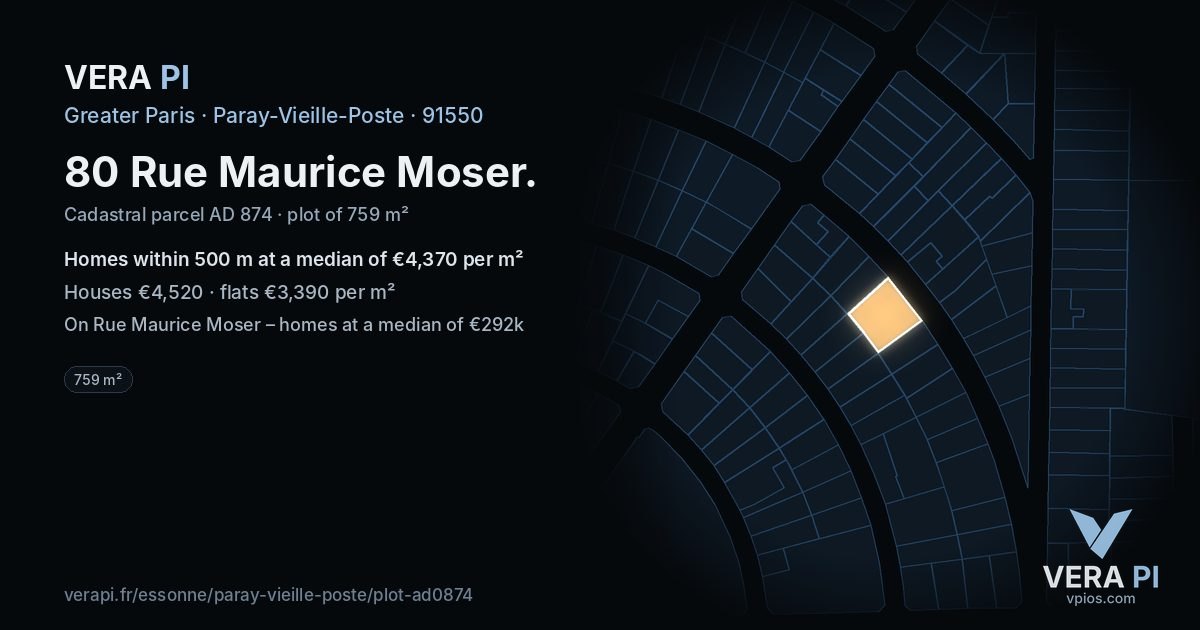 80 Rue Maurice Moser, Paray-Vieille-Poste at night – the plot lit, the parcels around coloured by the prices near them