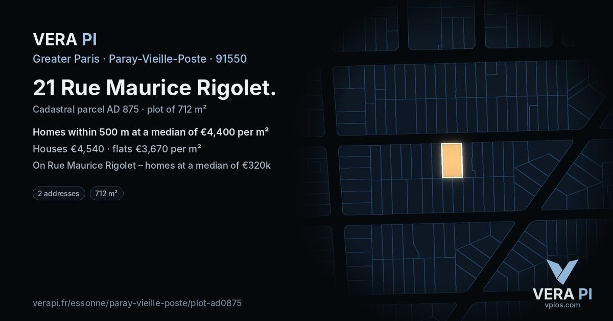 21 Rue Maurice Rigolet, Paray-Vieille-Poste at night – the plot lit, the parcels around coloured by the prices near them