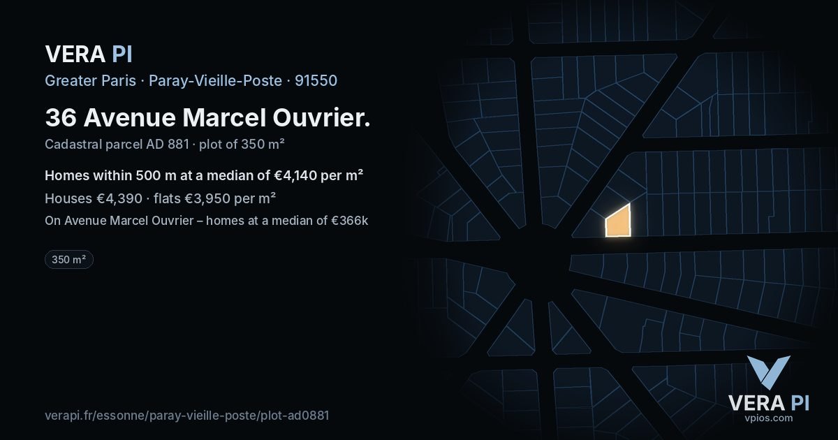 36 Avenue Marcel Ouvrier, Paray-Vieille-Poste at night – the plot lit, the parcels around coloured by the prices near them