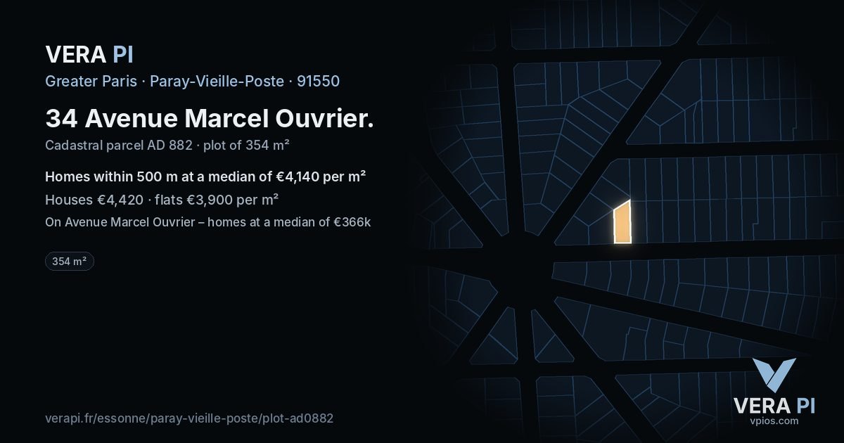 34 Avenue Marcel Ouvrier, Paray-Vieille-Poste at night – the plot lit, the parcels around coloured by the prices near them