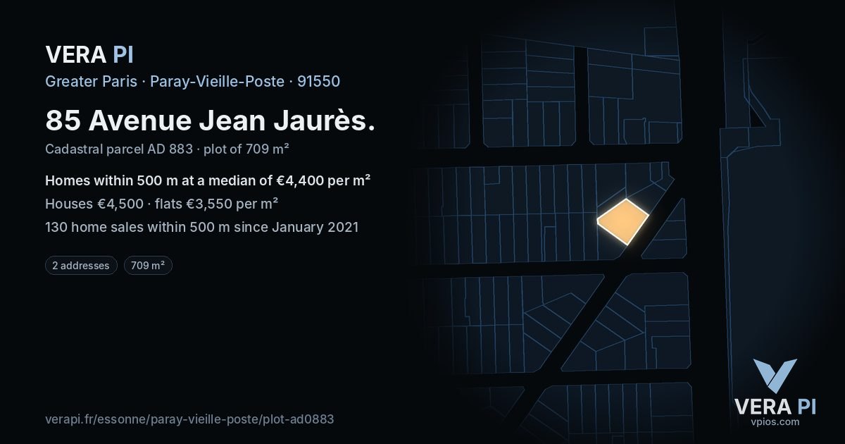 85 Avenue Jean Jaurès, Paray-Vieille-Poste at night – the plot lit, the parcels around coloured by the prices near them
