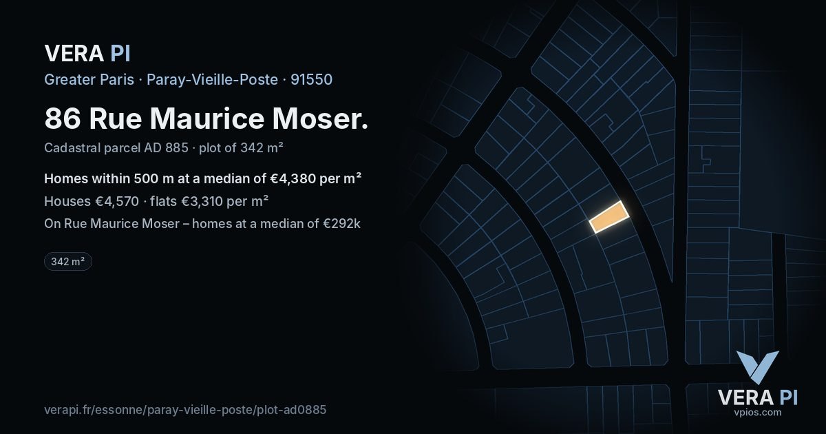86 Rue Maurice Moser, Paray-Vieille-Poste at night – the plot lit, the parcels around coloured by the prices near them