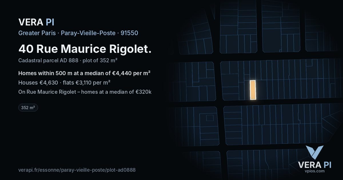 40 Rue Maurice Rigolet, Paray-Vieille-Poste at night – the plot lit, the parcels around coloured by the prices near them