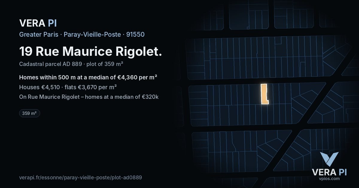 19 Rue Maurice Rigolet, Paray-Vieille-Poste at night – the plot lit, the parcels around coloured by the prices near them